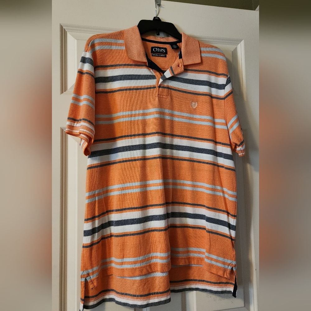 Chaps Men's Polo with Orange and White Stripes